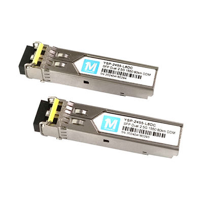 Δυνατότητα μεταφοράς δεδομένων 2.5G Duplex 80km 1550nm LC Connector DDM Pluggable SFP Transceiver για μεταλλικά οπτικά δέκτες μεγάλης απόστασης
