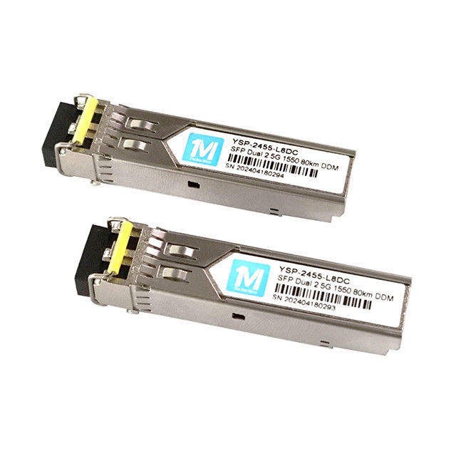 Δυνατότητα μεταφοράς δεδομένων 2.5G Duplex 80km 1550nm LC Connector DDM Pluggable SFP Transceiver για μεταλλικά οπτικά δέκτες μεγάλης απόστασης